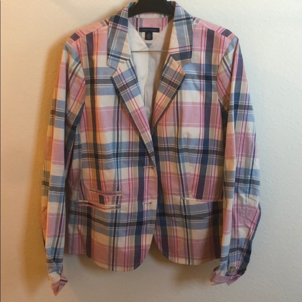 Tommy Hilfiger Pink and Blue Blazer Lightweight Plaid